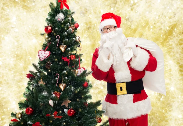 Santa Claus con bolsa y árbol de Navidad — Foto de Stock