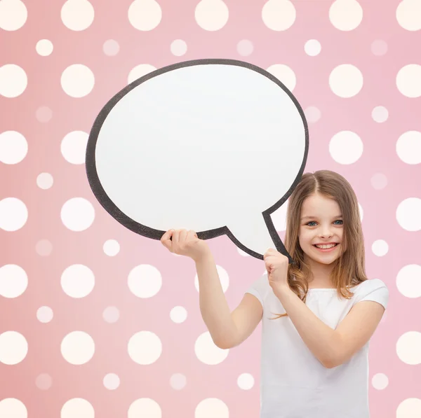 Niña sonriente con burbuja de texto en blanco — Foto de Stock