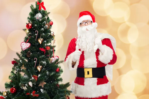 Weihnachtsmann mit Tasche und Weihnachtsbaum — Stockfoto