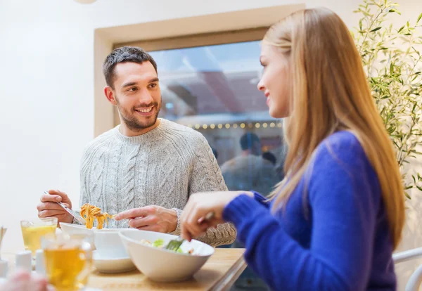 Happy couple meeting and having dinner at cafe — Stock Photo, Image