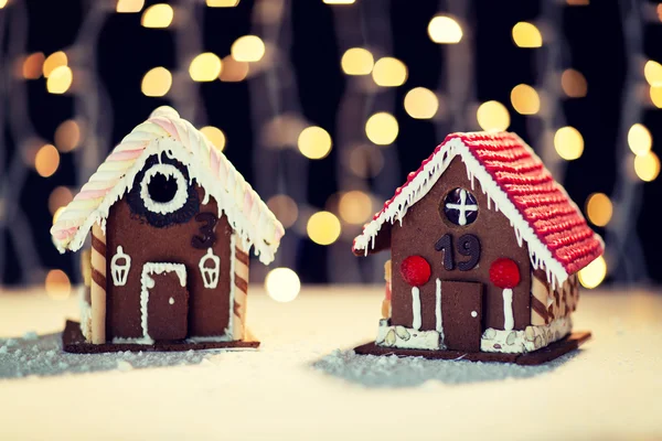 Closeup of beautiful gingerbread houses at home — Stok Foto