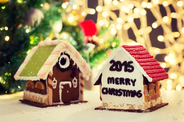 Closeup of beautiful gingerbread houses at home — Stock Photo, Image