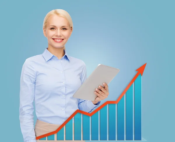 Joven mujer de negocios sonriente con tableta pc — Foto de Stock