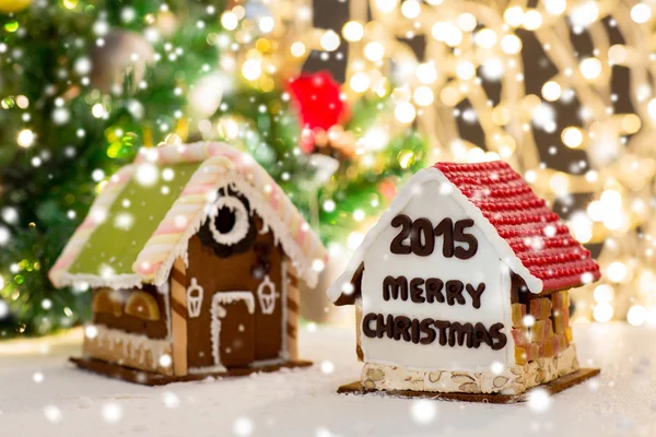 Closeup of beautiful gingerbread houses at home — Stock Photo, Image