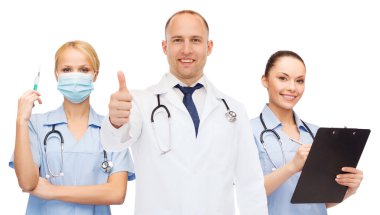 group of smiling doctors with showing thumbs up clipart