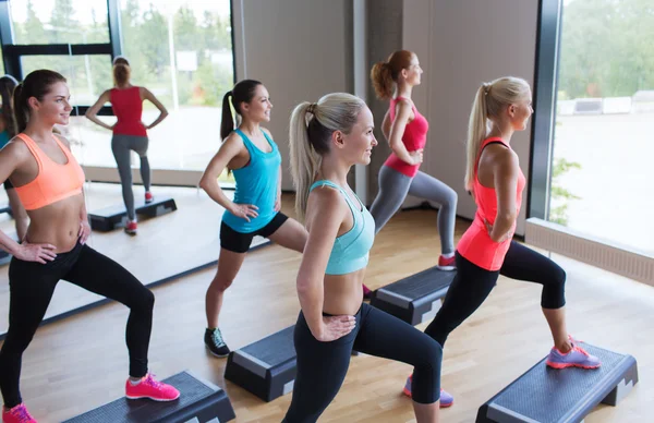 Group of women working out with steppers in gym — Stock Photo, Image