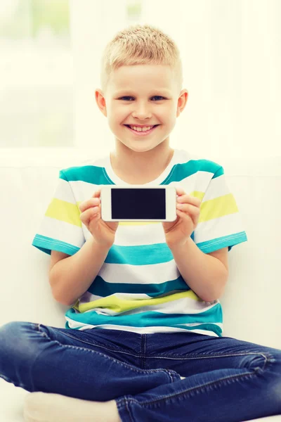 Little boy showing smartphone black blank screen — Stock Photo, Image