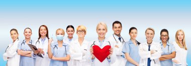 smiling doctors and nurses with red heart clipart