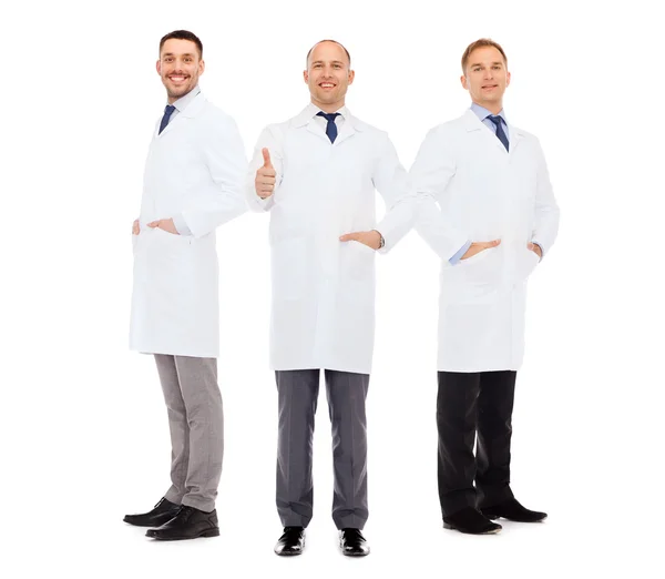 Smiling male doctors in white coats Royalty Free Stock Images