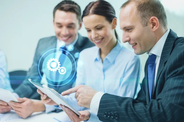 Business team with tablet pc having discussion — Stock Photo, Image