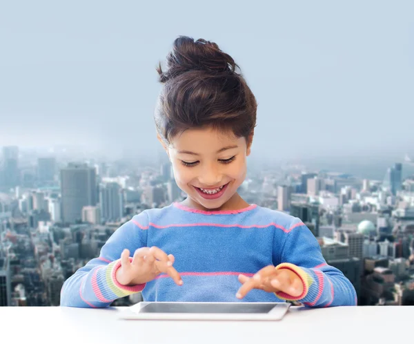 Happy little girl with tablet pc computer — Stock Photo, Image