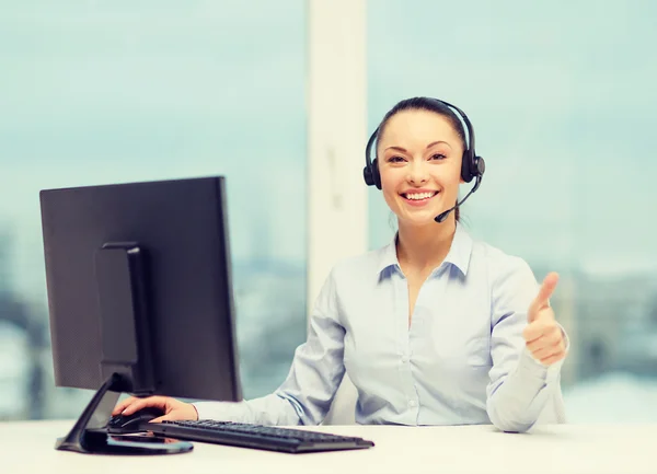 Female helpline operator showing thumbs up — Stock Photo, Image