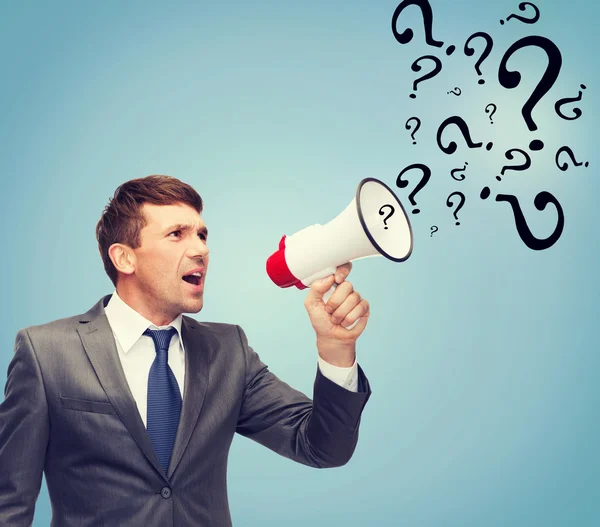 Buisnessman with bullhorn or megaphone — Stock Photo, Image