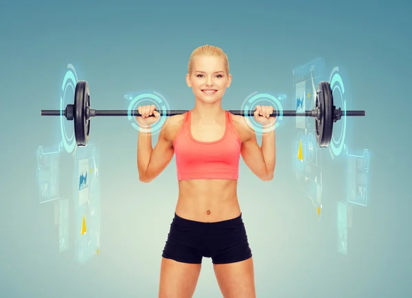 Mujer deportiva sonriente haciendo ejercicio con barbell —  Fotos de Stock