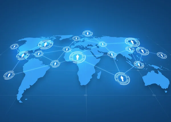 Projeção de mapa mundial sobre fundo azul — Fotografia de Stock