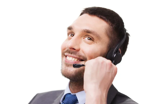 Close up of smiling businessman with smartphone — Stock Photo, Image