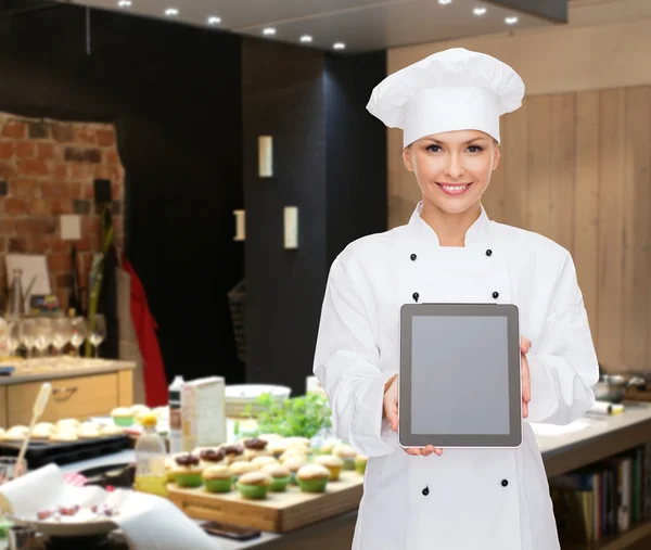 Chef feminino com tablet pc — Fotografia de Stock