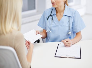 doctor and woman meeting at hospital clipart