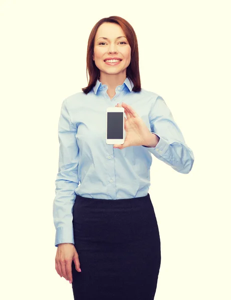 Businesswoman with smartphone blank screen — Stock Photo, Image