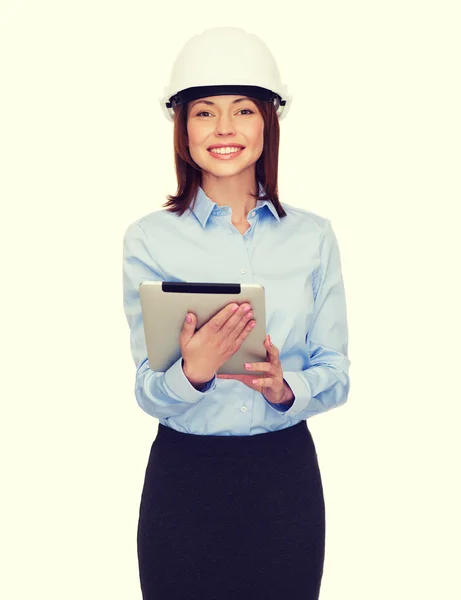 Young  businesswoman in white helmet — Stock Photo, Image