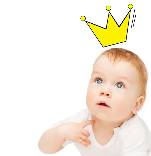 Close up of happy baby with crown doodle — Stock Photo, Image