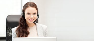 helpline operator with laptop computer clipart