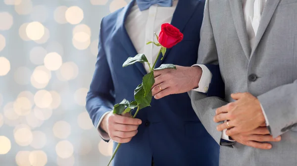 Close up of happy male gay couple holding hands Stock Picture