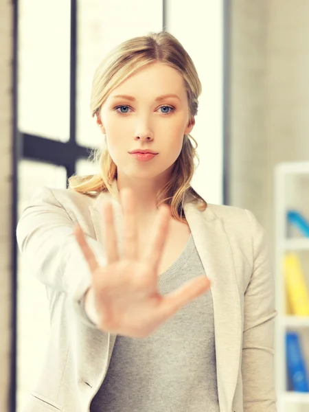 Young woman making stop gesture — Stock Photo, Image