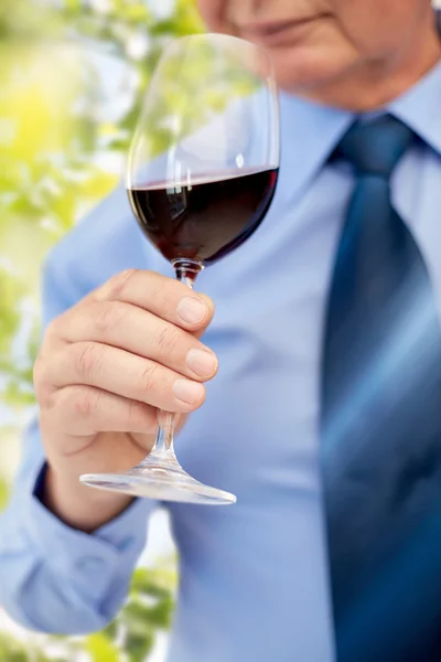 Närbild av senior man dricker vin från glas — Stockfoto