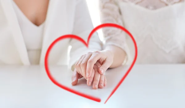 Close up of happy married lesbian couple hands — Stock Photo, Image