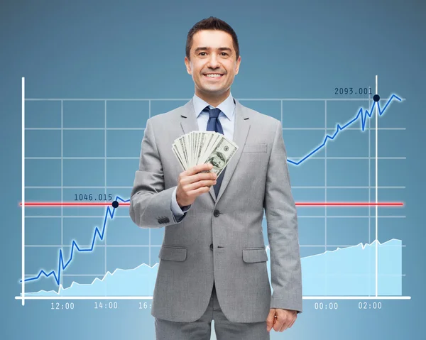 Lächelnder Geschäftsmann mit Dollar-Geld — Stockfoto