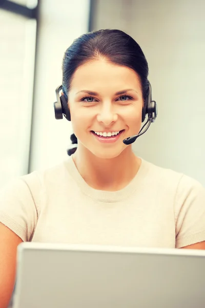 Helpline operator with laptop computer — Stock Photo, Image