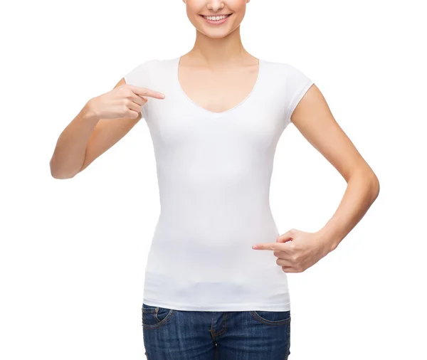 Woman in blank white t-shirt — Stock Photo, Image