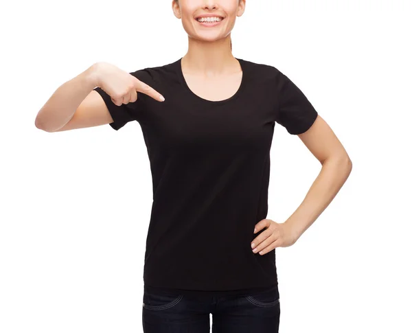 Woman in blank black t-shirt — Stock Photo, Image