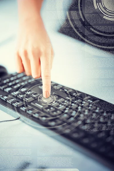 Woman hand pressing on enter button — Stock Photo, Image