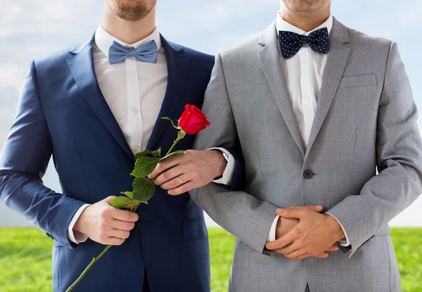 Close up of happy male gay couple holding hands — Stock Photo, Image