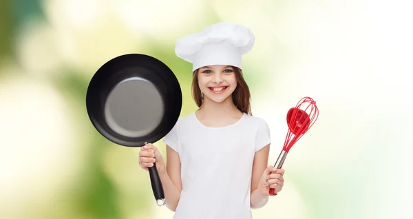 Smiling little girl in white blank t-shirt — Stock Photo, Image