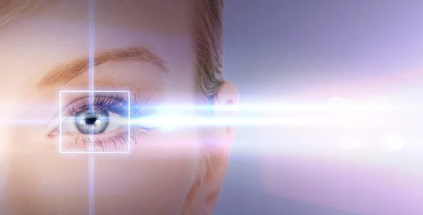 Woman eye with laser correction frame — Stock Photo, Image