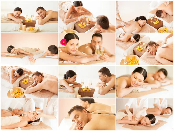 Happy family couple in spa salon — Stock Photo, Image