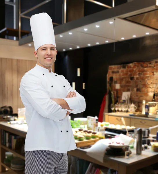 Happy male chef cook with crossed hands — Stock Photo, Image