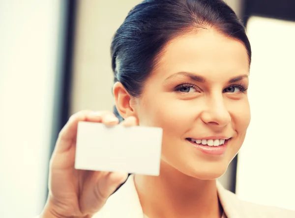 Woman with business card — Stock Photo, Image