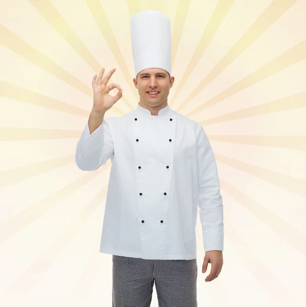 Happy male chef cook showing ok sign — Stock Photo, Image