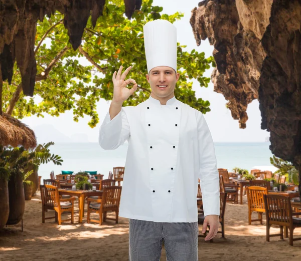 Happy male chef cook showing ok sign — Stock Photo, Image