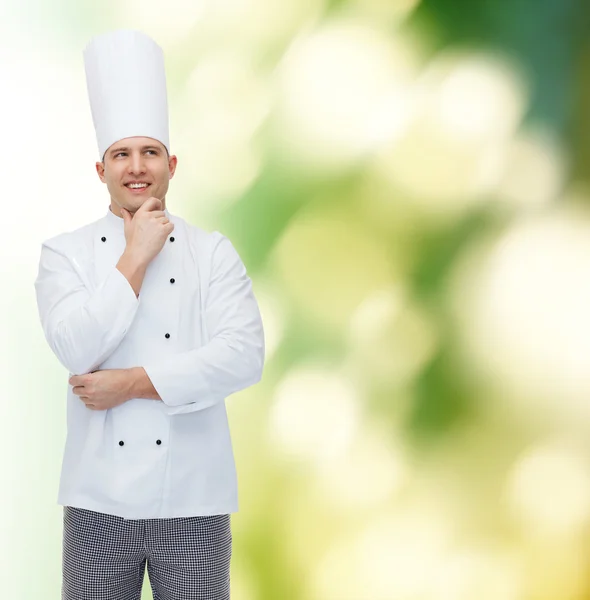 Šťastný muž šéfkuchaře vařit myšlení — Stock fotografie