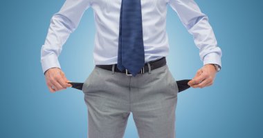 close up of businessman showing empty pockets clipart