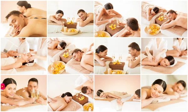 Happy family couple in spa salon — Stock Photo, Image