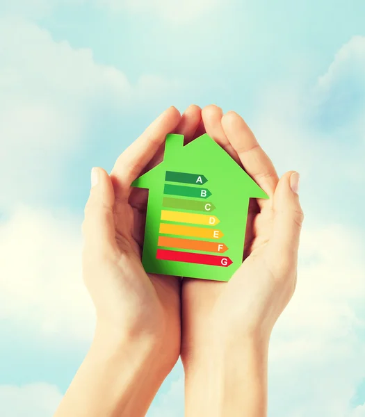 Handen met groene papier huis — Stockfoto