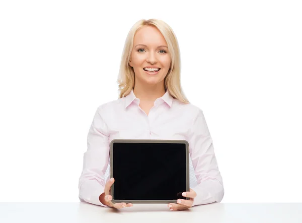 Donna d'affari sorridente o studente con tablet pc — Foto Stock