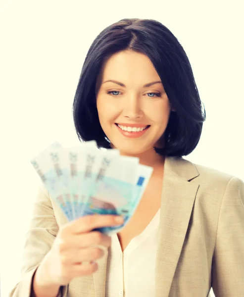 Lovely woman with euro cash money — Stock Photo, Image