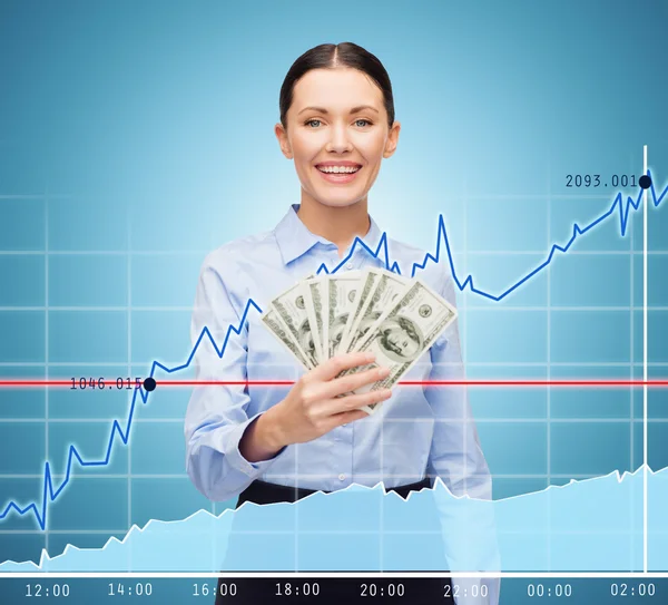Affärskvinna med dollar i kontanter — Stockfoto